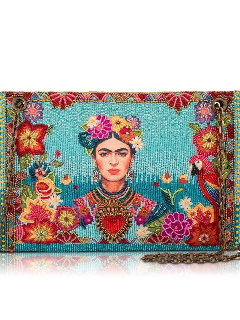 Mary Frances Viva Power Crossbody Handbag Red Floral Bird Zip Bag Blue Purse NEW